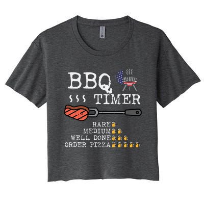 Bbq Timer Flag Funny Barbecue Grill Dad Grandpa Women's Crop Top Tee