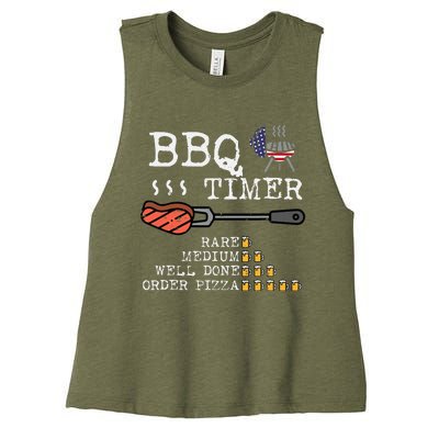 Bbq Timer Flag Funny Barbecue Grill Dad Grandpa Women's Racerback Cropped Tank