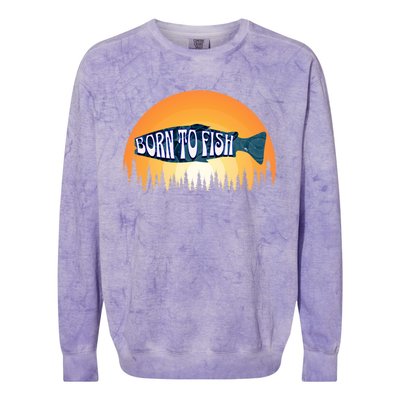 Born To Fish Sunset Trees Fishing Gift Colorblast Crewneck Sweatshirt