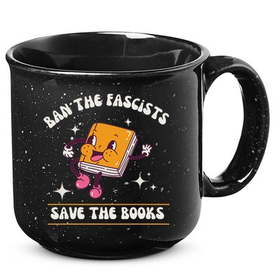 Ban The Fascists Save The Books Funny Retro Vintage Design 15oz Campfire Ceramic Mug