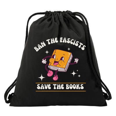 Ban The Fascists Save The Books Funny Retro Vintage Design Drawstring Bag