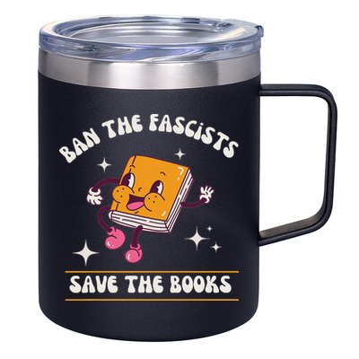 Ban The Fascists Save The Books Funny Retro Vintage Design 12oz Stainless Steel Coffee Mug
