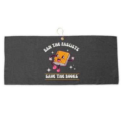 Ban The Fascists Save The Books Funny Retro Vintage Design Large Microfiber Waffle Golf Towel