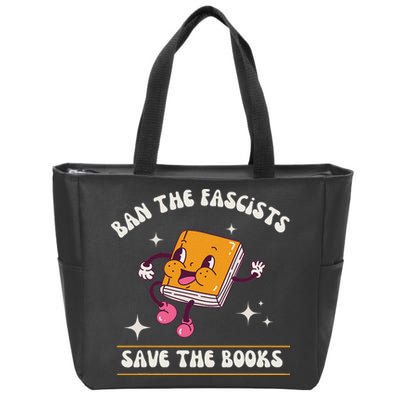 Ban The Fascists Save The Books Funny Retro Vintage Design Zip Tote Bag
