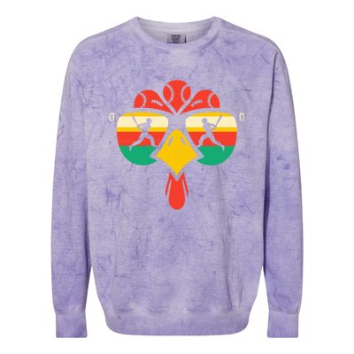 Baseball Turkey Face Sunglasses Thanksgiving Gift Colorblast Crewneck Sweatshirt