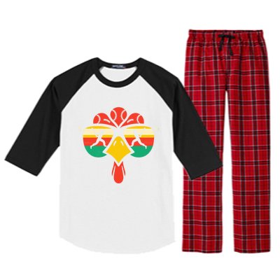 Baseball Turkey Face Sunglasses Thanksgiving Gift Raglan Sleeve Pajama Set