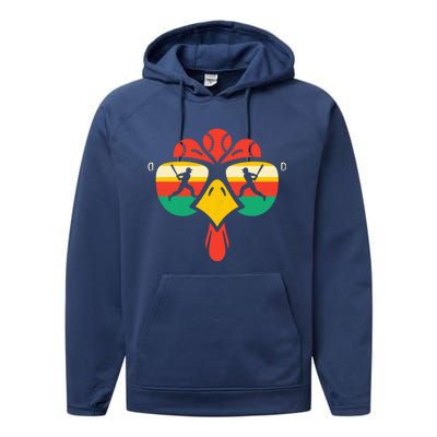 Baseball Turkey Face Sunglasses Thanksgiving Gift Performance Fleece Hoodie