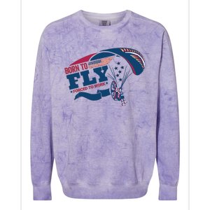 Born To Fly Forced To Work Funny Paramotor Usa American Flag Colorblast Crewneck Sweatshirt