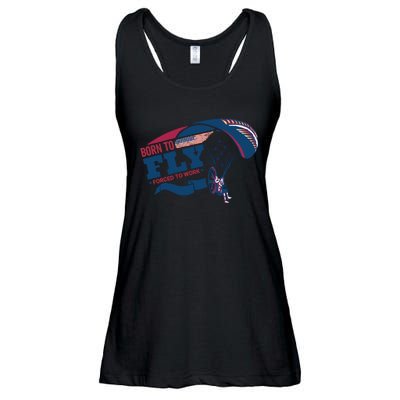 Born To Fly Forced To Work Funny Paramotor Usa American Flag Ladies Essential Flowy Tank