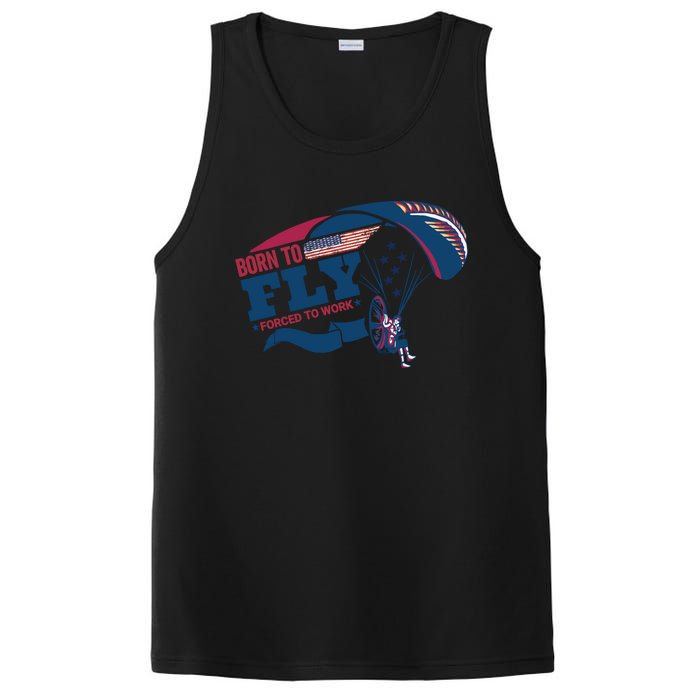 Born To Fly Forced To Work Funny Paramotor Usa American Flag PosiCharge Competitor Tank