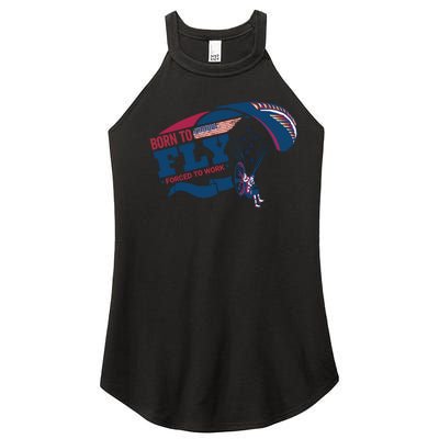 Born To Fly Forced To Work Funny Paramotor Usa American Flag Women’s Perfect Tri Rocker Tank