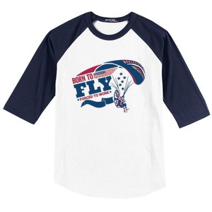 Born To Fly Forced To Work Funny Paramotor Usa American Flag Baseball Sleeve Shirt