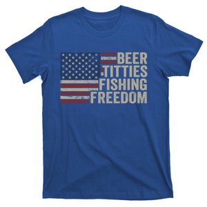 Beer Titties Fishing Freedom Funny Ing Usa Flag Gift T-Shirt