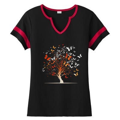 Butterfly Tree Funny Butterfly Ladies Halftime Notch Neck Tee