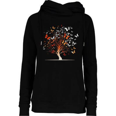 Butterfly Tree Funny Butterfly Womens Funnel Neck Pullover Hood