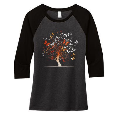 Butterfly Tree Funny Butterfly Women's Tri-Blend 3/4-Sleeve Raglan Shirt