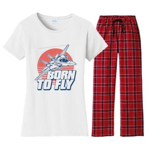 Born To Fly Fighter Jet Plane Airplane Women's Flannel Pajama Set