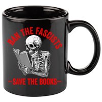 Ban The Fascists Save The Books Funny Book Lover Worm Nerd 11oz C Handle Ceramic Mug