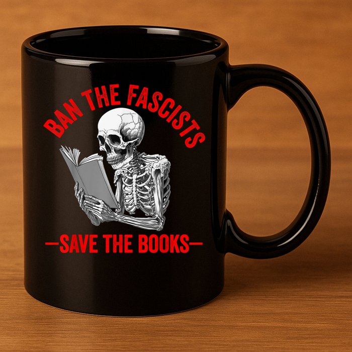 Ban The Fascists Save The Books Funny Book Lover Worm Nerd 11oz C Handle Ceramic Mug