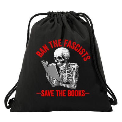 Ban The Fascists Save The Books Funny Book Lover Worm Nerd Drawstring Bag