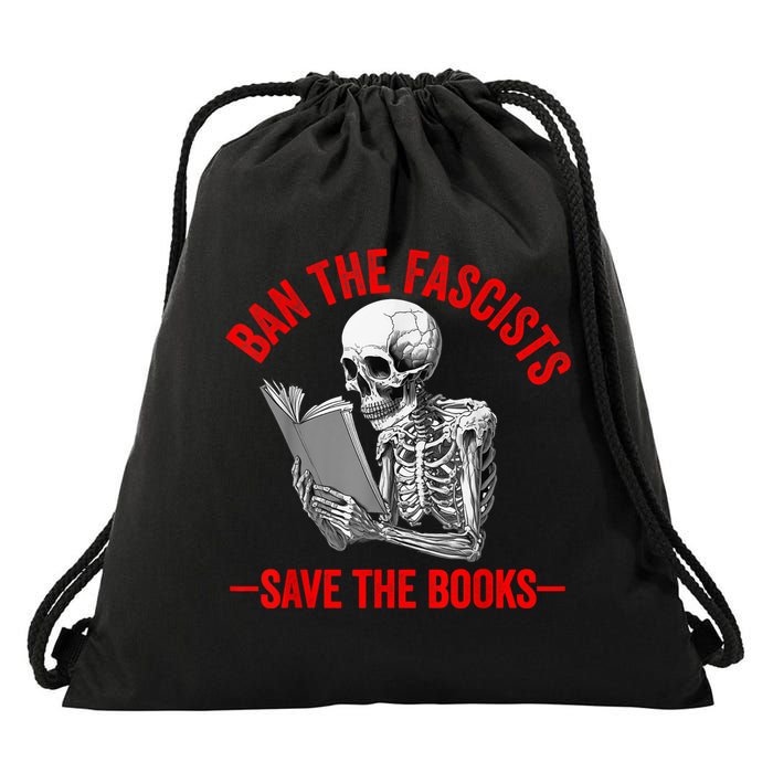 Ban The Fascists Save The Books Funny Book Lover Worm Nerd Drawstring Bag