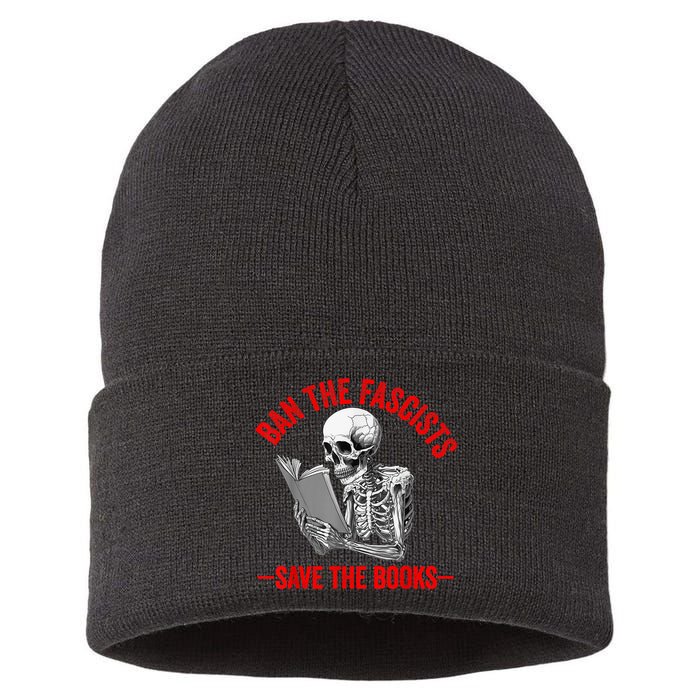 Ban The Fascists Save The Books Funny Book Lover Worm Nerd Sustainable Knit Beanie