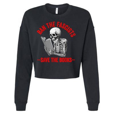 Ban The Fascists Save The Books Funny Book Lover Worm Nerd Cropped Pullover Crew