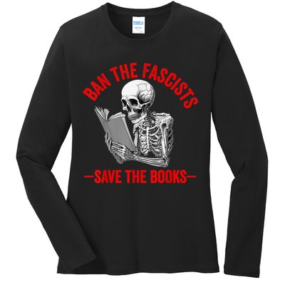 Ban The Fascists Save The Books Funny Book Lover Worm Nerd Ladies Long Sleeve Shirt