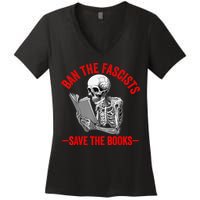 Ban The Fascists Save The Books Funny Book Lover Worm Nerd Women's V-Neck T-Shirt