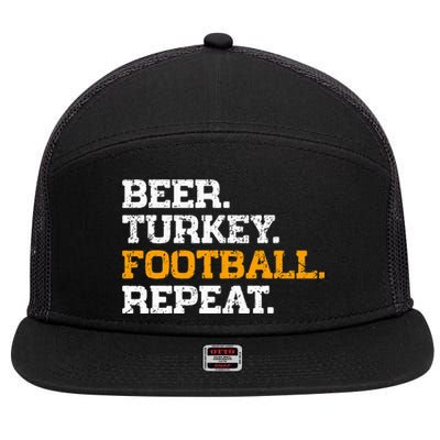 Beer Turkey Football Repeat Funny Thanksgiving Meme 7 Panel Mesh Trucker Snapback Hat