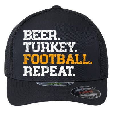 Beer Turkey Football Repeat Funny Thanksgiving Meme Flexfit Unipanel Trucker Cap