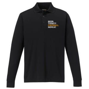 Beer Turkey Football Repeat Funny Thanksgiving Meme Performance Long Sleeve Polo