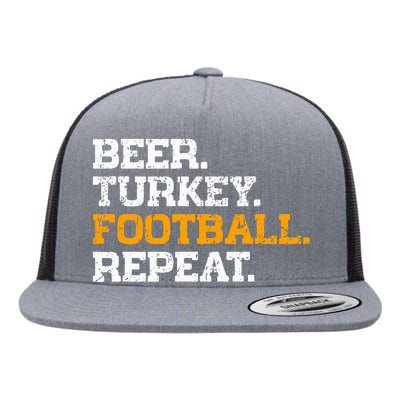 Beer Turkey Football Repeat Funny Thanksgiving Meme Flat Bill Trucker Hat