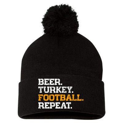 Beer Turkey Football Repeat Funny Thanksgiving Meme Pom Pom 12in Knit Beanie