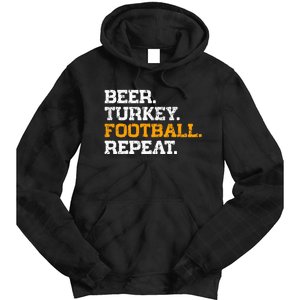 Beer Turkey Football Repeat Funny Thanksgiving Meme Tie Dye Hoodie