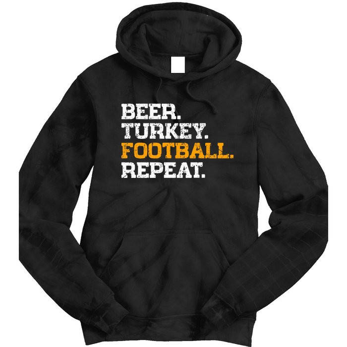 Beer Turkey Football Repeat Funny Thanksgiving Meme Tie Dye Hoodie