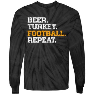 Beer Turkey Football Repeat Funny Thanksgiving Meme Tie-Dye Long Sleeve Shirt