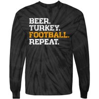 Beer Turkey Football Repeat Funny Thanksgiving Meme Tie-Dye Long Sleeve Shirt