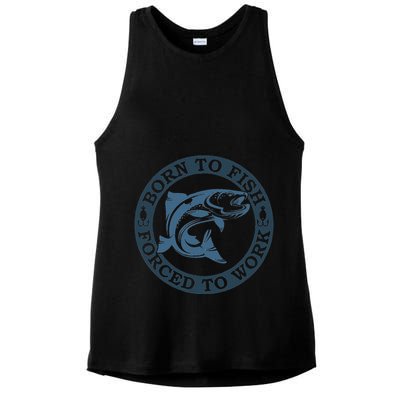 Born To Fish But Forced To Work Fishing Ladies PosiCharge Tri-Blend Wicking Tank