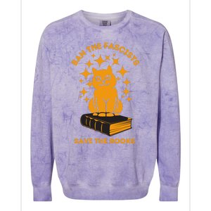 Ban The Fascists Save The Books Bookaholics Cat Colorblast Crewneck Sweatshirt