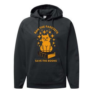 Ban The Fascists Save The Books Bookaholics Cat Performance Fleece Hoodie