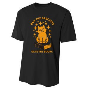 Ban The Fascists Save The Books Bookaholics Cat Performance Sprint T-Shirt