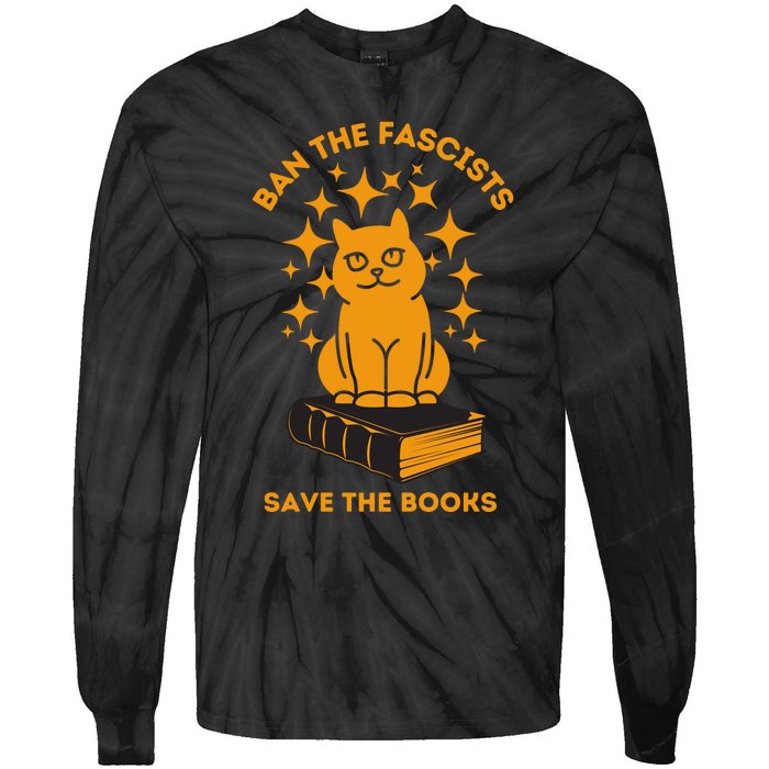 Ban The Fascists Save The Books Bookaholics Cat Tie-Dye Long Sleeve Shirt