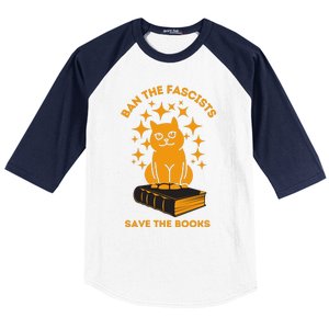 Ban The Fascists Save The Books Bookaholics Cat Baseball Sleeve Shirt