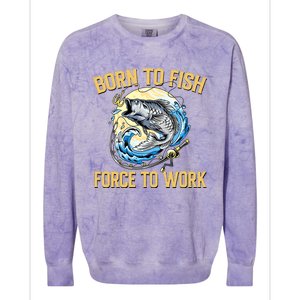 Born To Fish Forced To Work Funny Fishing Colorblast Crewneck Sweatshirt