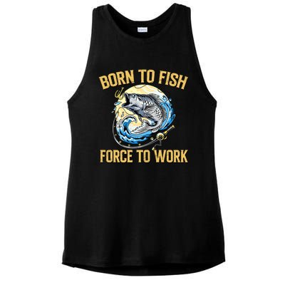 Born To Fish Forced To Work Funny Fishing Ladies PosiCharge Tri-Blend Wicking Tank