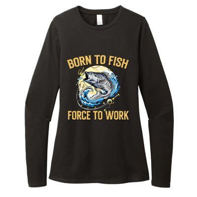 Born To Fish Forced To Work Funny Fishing Womens CVC Long Sleeve Shirt