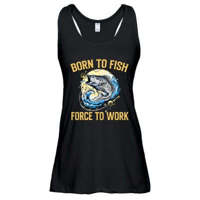 Born To Fish Forced To Work Funny Fishing Ladies Essential Flowy Tank