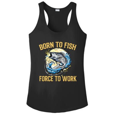 Born To Fish Forced To Work Funny Fishing Ladies PosiCharge Competitor Racerback Tank