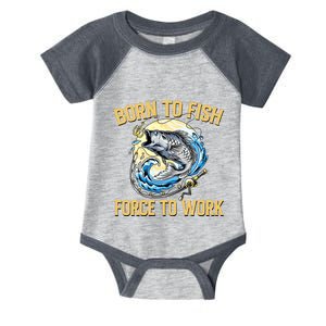 Born To Fish Forced To Work Funny Fishing Infant Baby Jersey Bodysuit